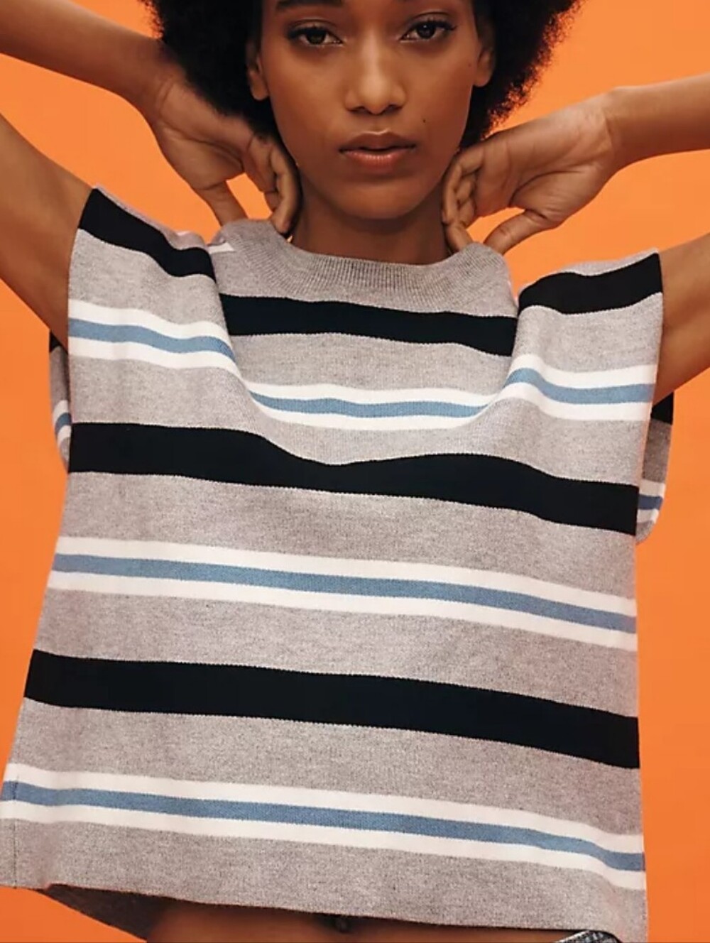 Maeve / Anthro Striped Cap Sleeve Sweater Small Preppy Coastal Quiet Lux